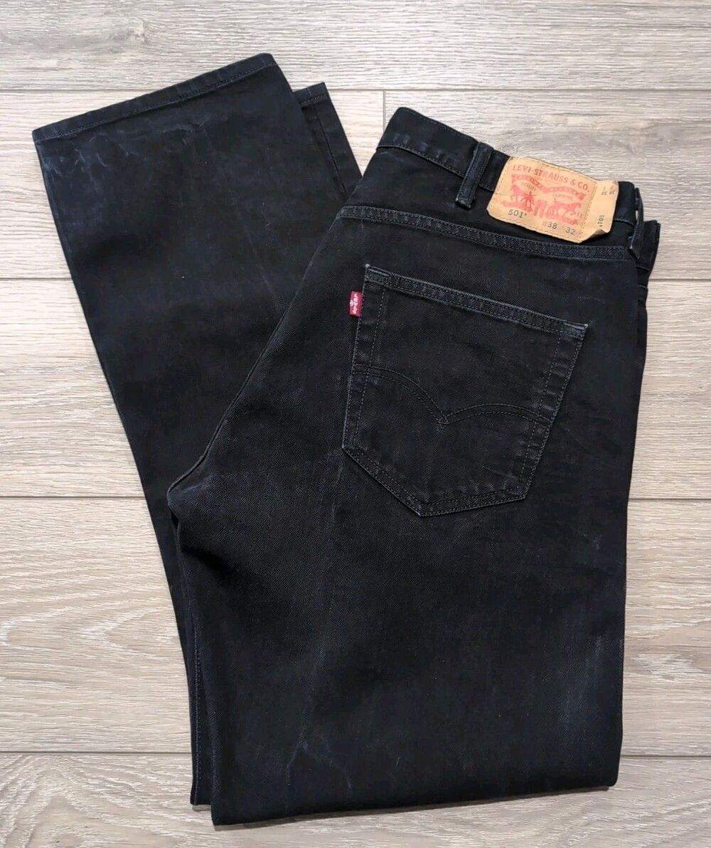 LEVI'S 501 BUTTON FLY MEN'S 38x32 BLACK DENIM JEANS EUC